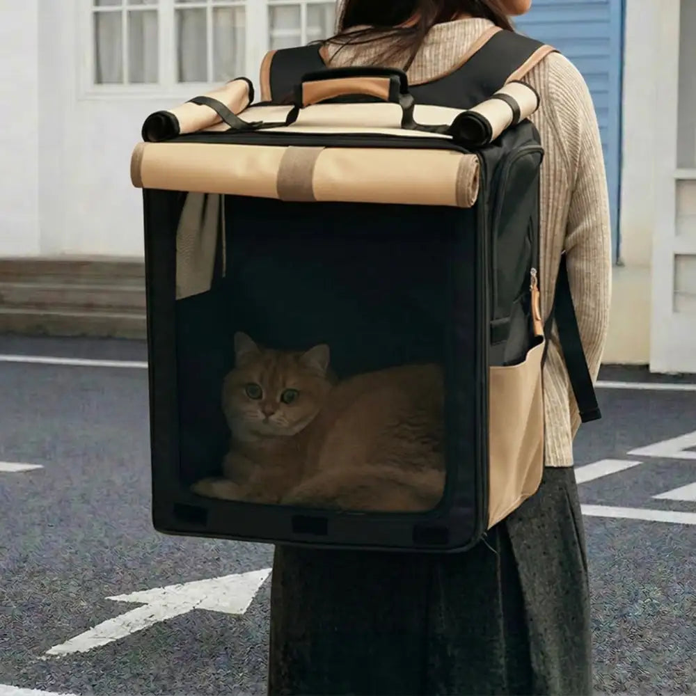 Pet Carrier Backpack | Breathable Roll-Up Travel Bag | Oxford Cloth | Woofing Deals