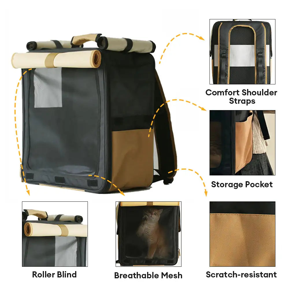 Pet Carrier Backpack | Breathable Roll-Up Travel Bag | Oxford Cloth | Woofing Deals