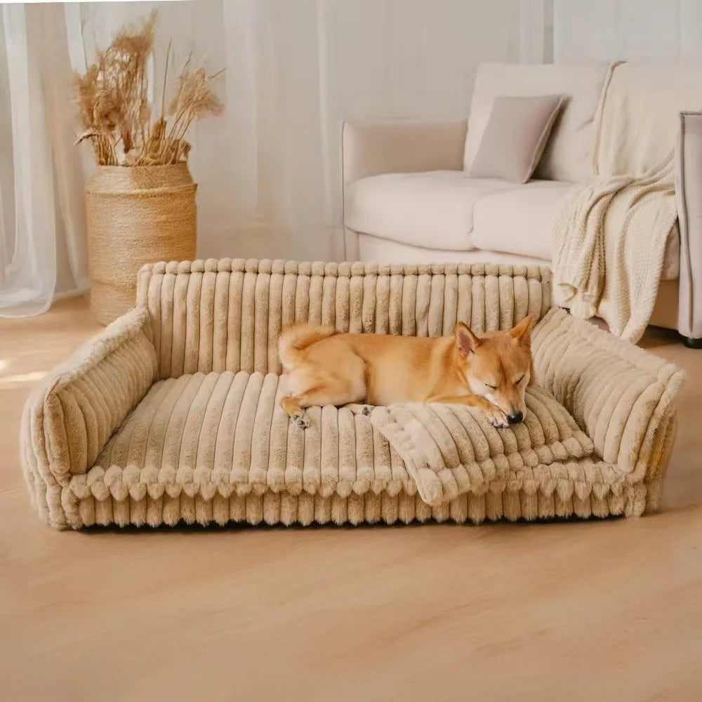 Orthopedic Dog Sofa Bed | Fluffy Plush Fabric | Washable Cushion, Supportive Comfort | Woofing Deals