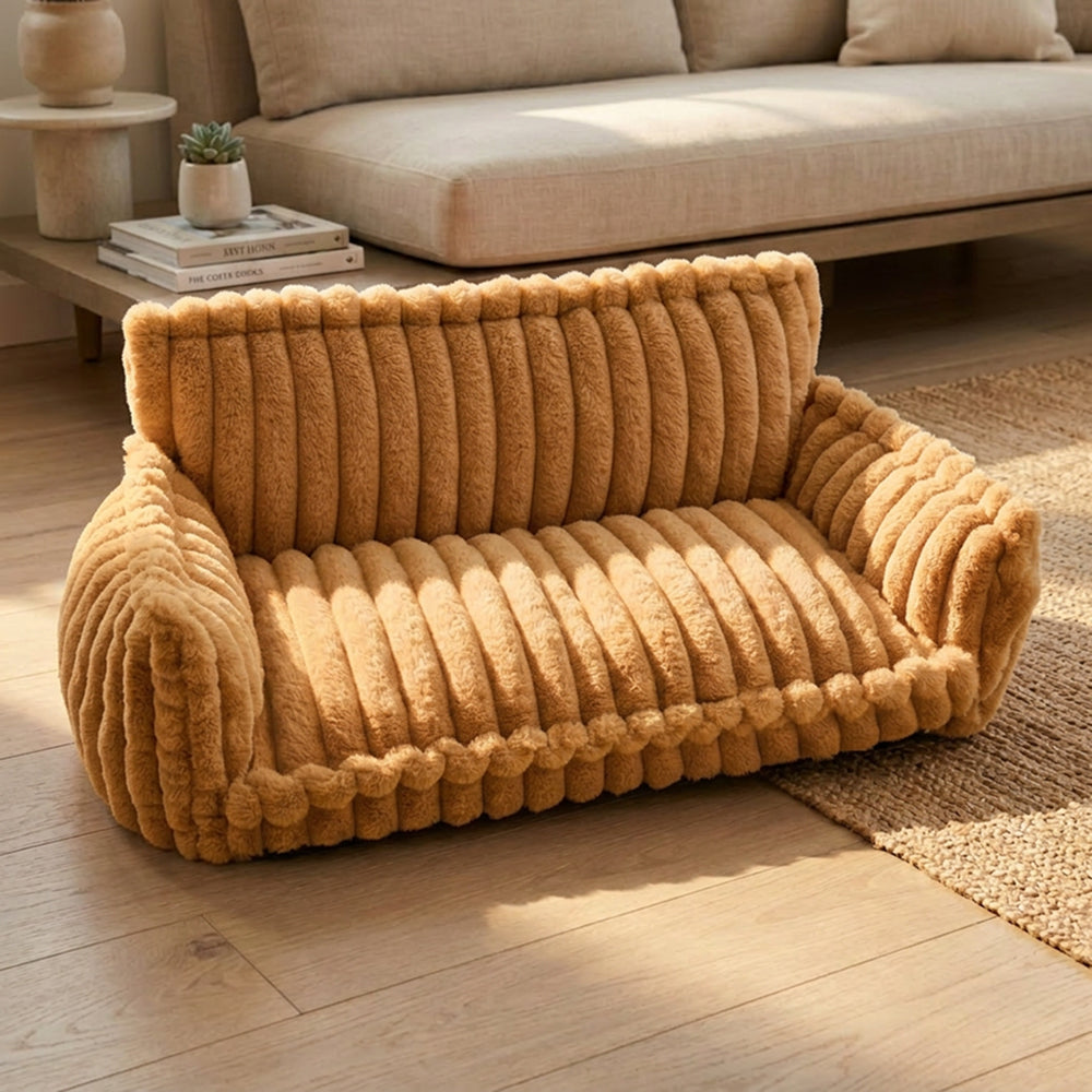 Orthopedic Dog Sofa Bed | Fluffy Plush Fabric | Washable Cushion, Supportive Comfort | Woofing Deals