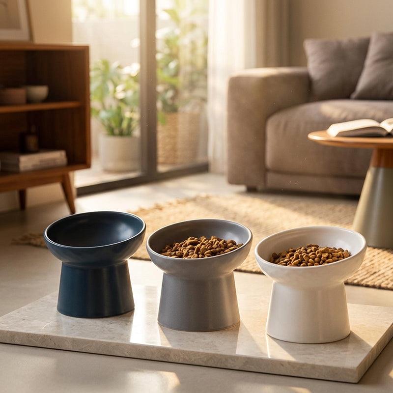 Nordic Tilted Cat Bowl | Ceramic Raised Feeder | Ergonomic Design | Easy Clean | Woofing Deals