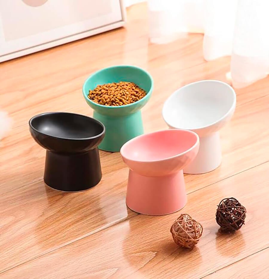 Nordic Tilted Cat Bowl | Ceramic Raised Feeder | Ergonomic Design | Easy Clean | Woofing Deals