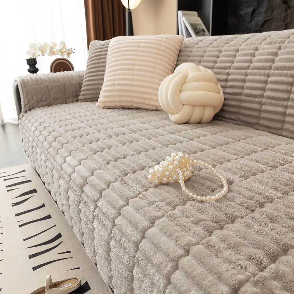 One-Piece Flannel Sofa Cover | Non-Slip Pet & Kids Protector | Machine Washable | Quilted Slipcover | Woofing Deals