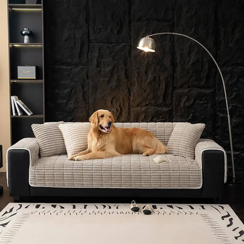 One-Piece Flannel Sofa Cover | Non-Slip Pet & Kids Protector | Machine Washable | Quilted Slipcover | Woofing Deals