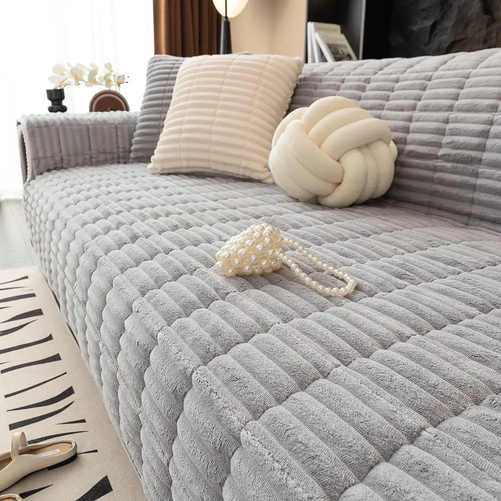 One-Piece Flannel Sofa Cover | Non-Slip Pet & Kids Protector | Machine Washable | Quilted Slipcover | Woofing Deals