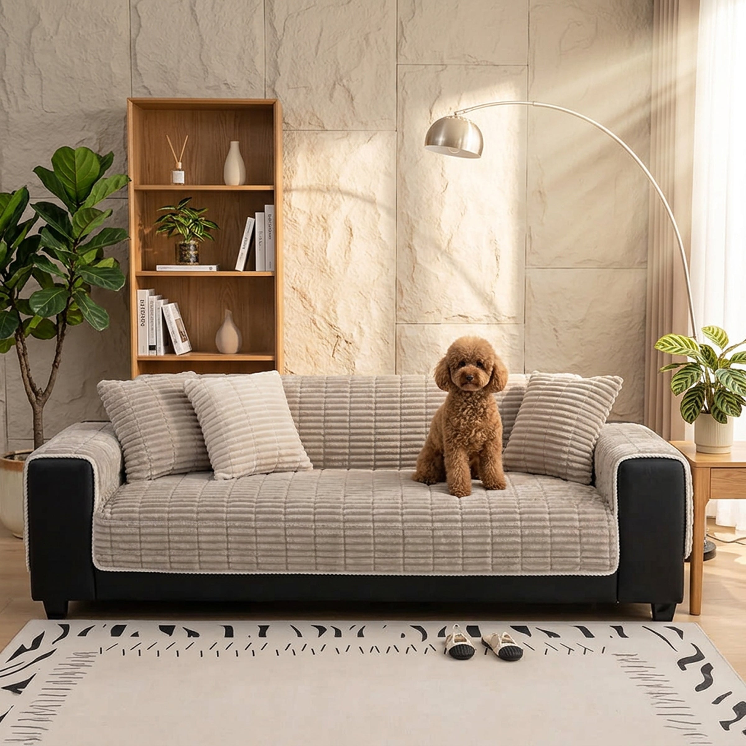 One-Piece Flannel Sofa Cover | Non-Slip Pet & Kids Protector | Machine Washable | Quilted Slipcover | Woofing Deals