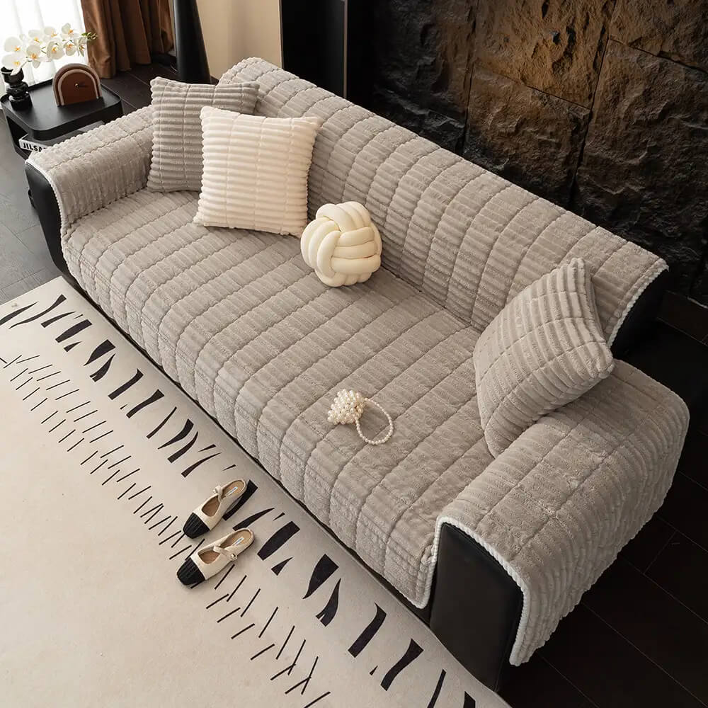 One-Piece Flannel Sofa Cover | Non-Slip Pet & Kids Protector | Machine Washable | Quilted Slipcover | Woofing Deals