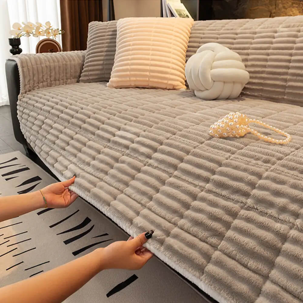 One-Piece Flannel Sofa Cover | Non-Slip Pet & Kids Protector | Machine Washable | Quilted Slipcover | Woofing Deals