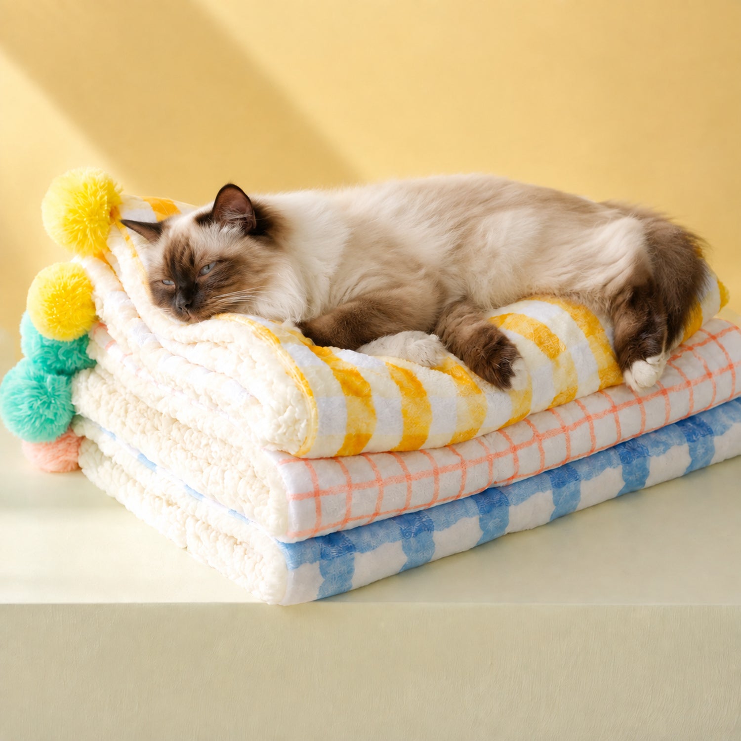 Gingham Sherpa-Style Pet Blanket | Double-Layer Winter Mat for Dogs & Cats