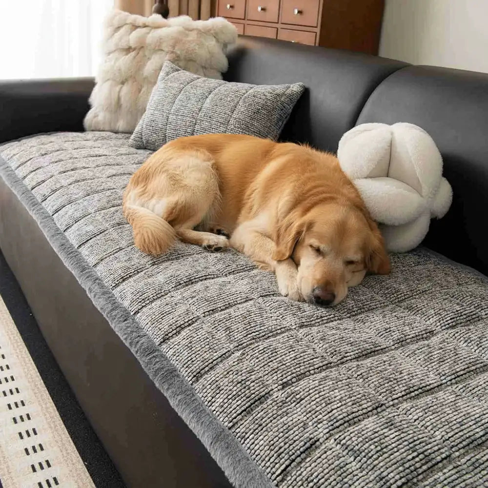 Textured Chenille Sofa Cover | Non-Slip Frayed Edge Couch Mat