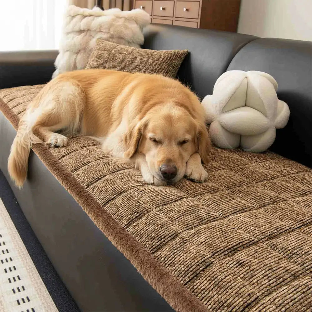 Textured Chenille Sofa Cover | Non-Slip Frayed Edge Couch Mat