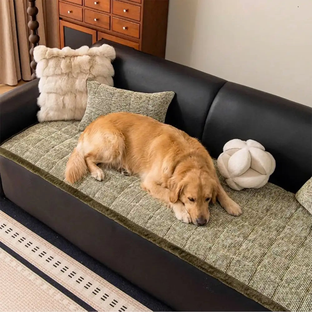 Textured Chenille Sofa Cover | Non-Slip Frayed Edge Couch Mat