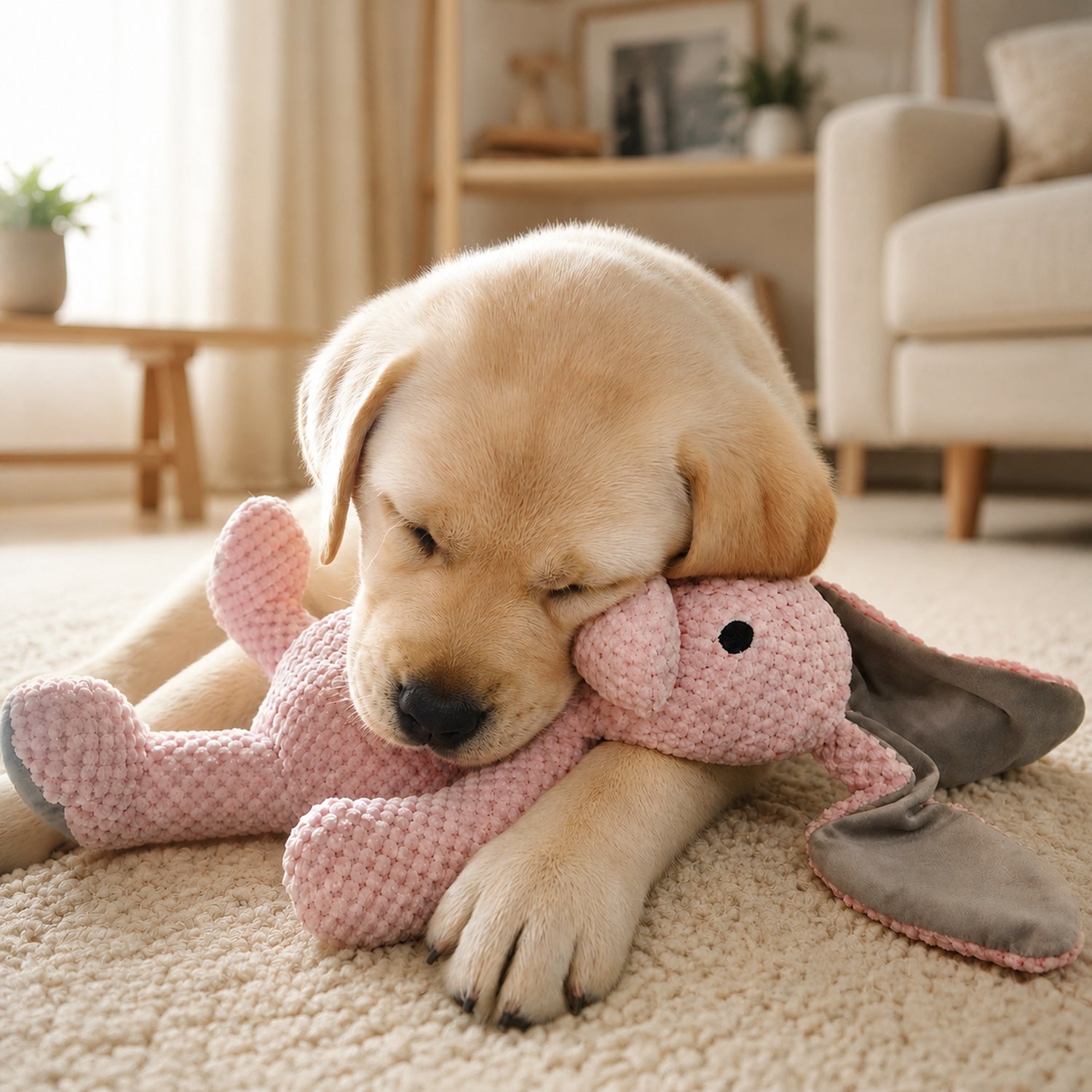 Pink Bunny Plush Dog Toy | Large Squeaky Chew Toy | Soft Interactive Play