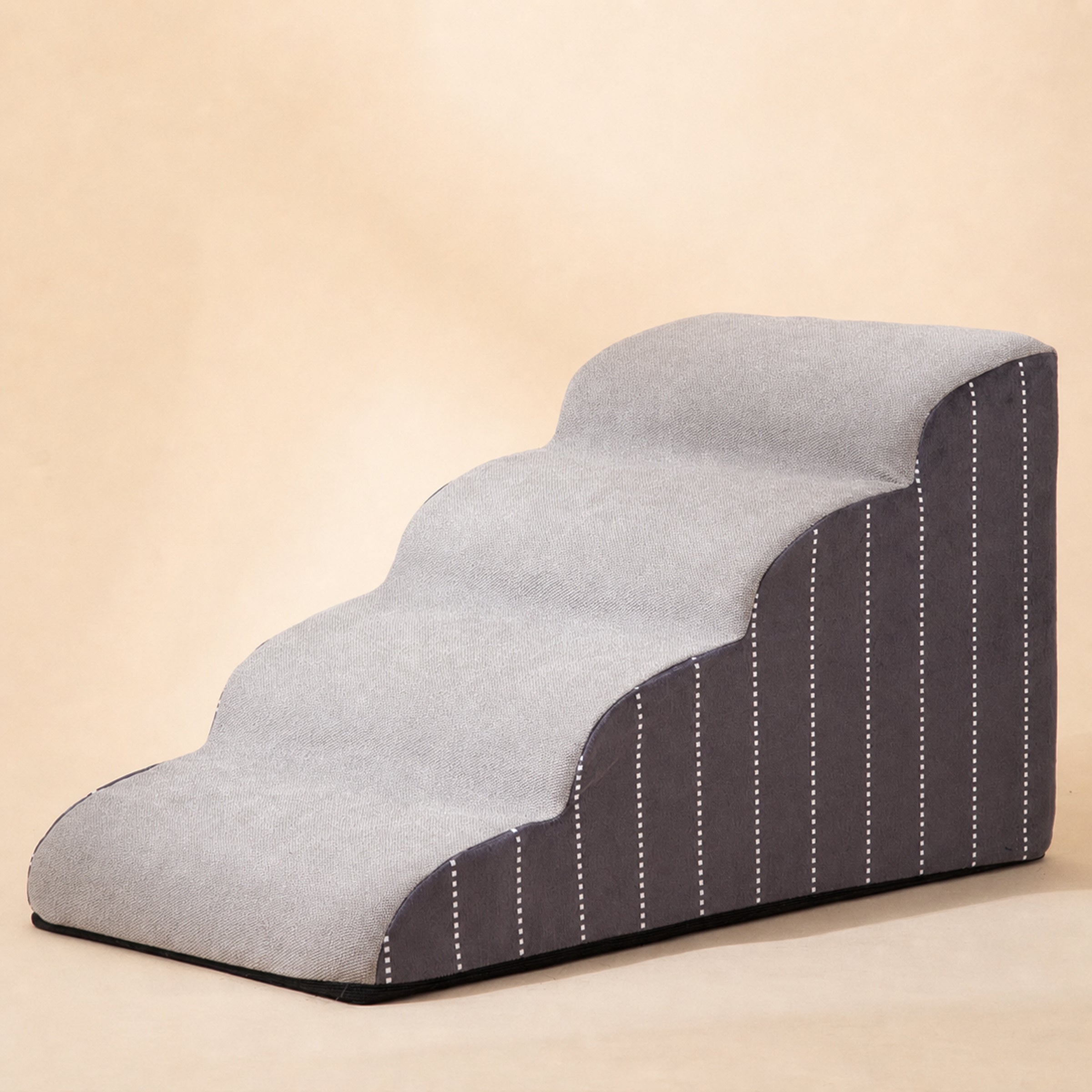 Removable dog steps gray striped side view, logo removed