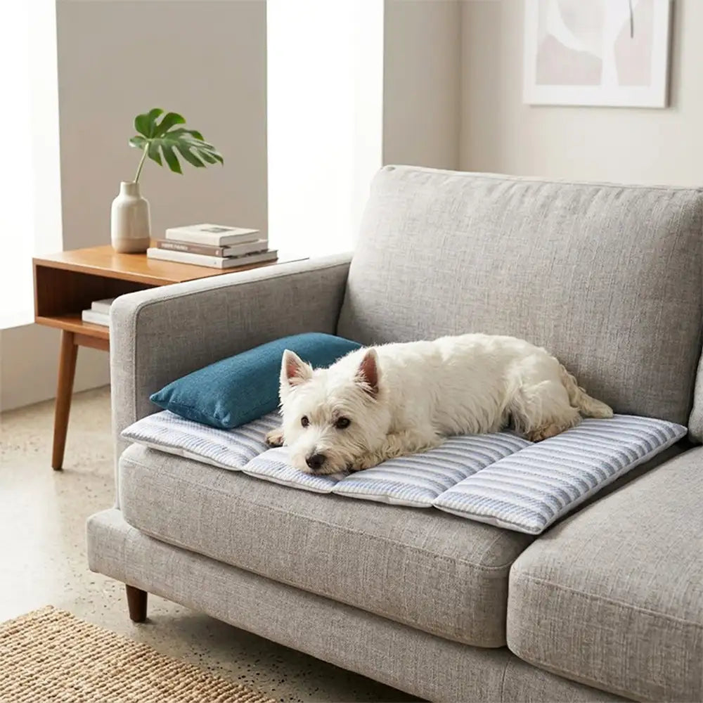 Striped Cooling Dog Mat | Ice Silk Non-Slip Bed with Pillow