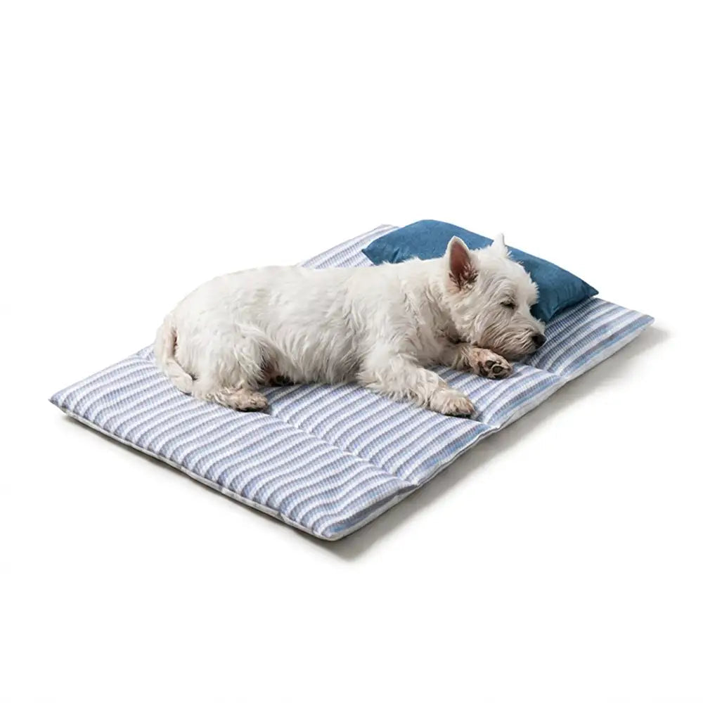 Striped Cooling Dog Mat | Ice Silk Non-Slip Bed with Pillow