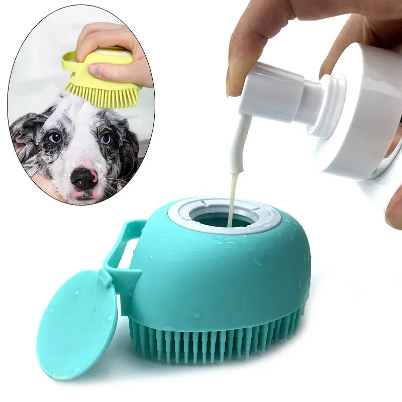 Silicone Dog Bath Massage Gloves | Pet Grooming Brush with Shampoo Dispenser | Woofing Deals