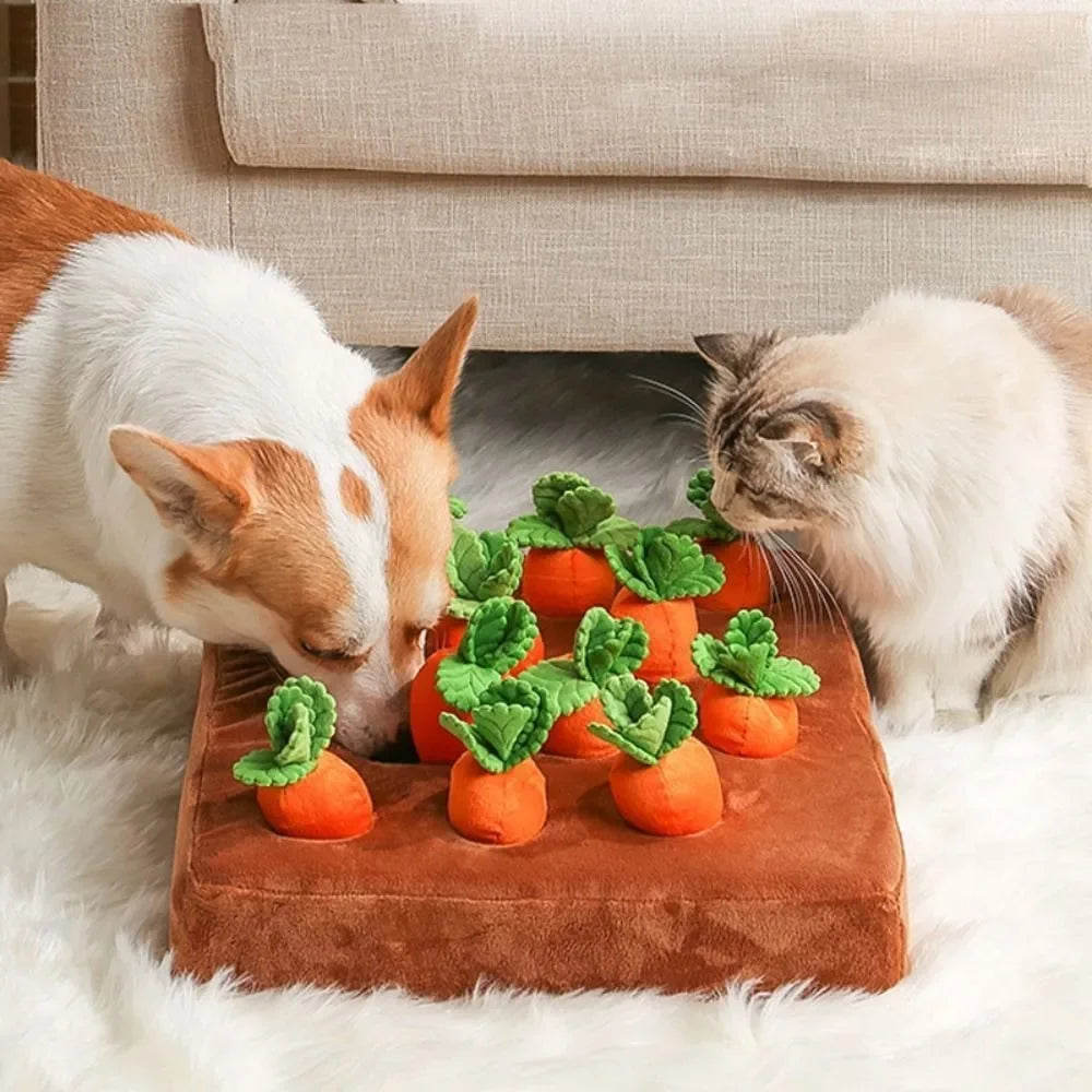 Carrot Snuffle Mat | Dog Puzzle Toy | Soft Fleece | Interactive Nosework Feeding Mat | Woofing Deals