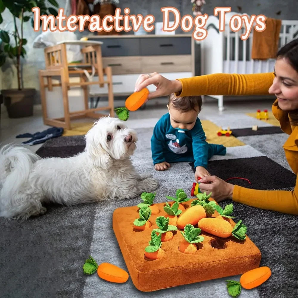 Carrot Snuffle Mat | Dog Puzzle Toy | Soft Fleece | Interactive Nosework Feeding Mat | Woofing Deals