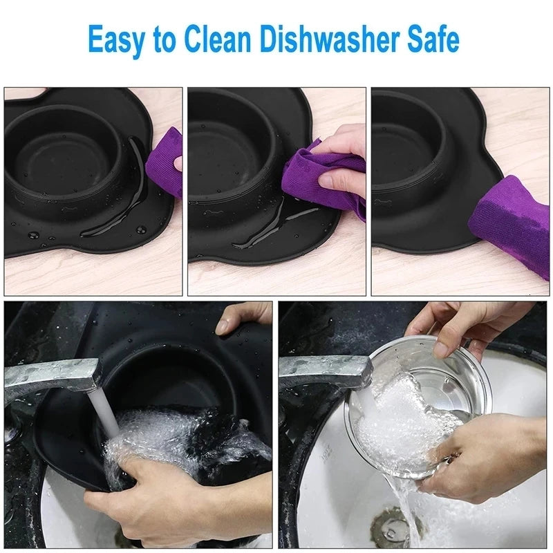 Anti-Slip Double Dog Bowl | Stainless Steel | Silicone Mat Base | Food & Water Feeder | Woofing Deals