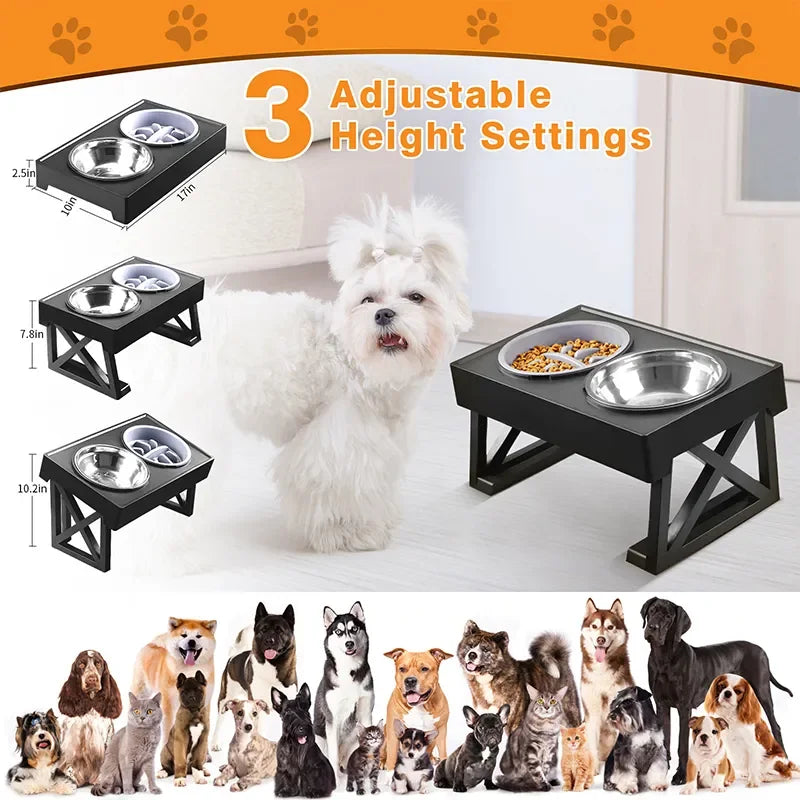 Adjustable Elevated Dog Bowl Stand | Slow Feeder | Healthier Eating Posture | Woofing Deals