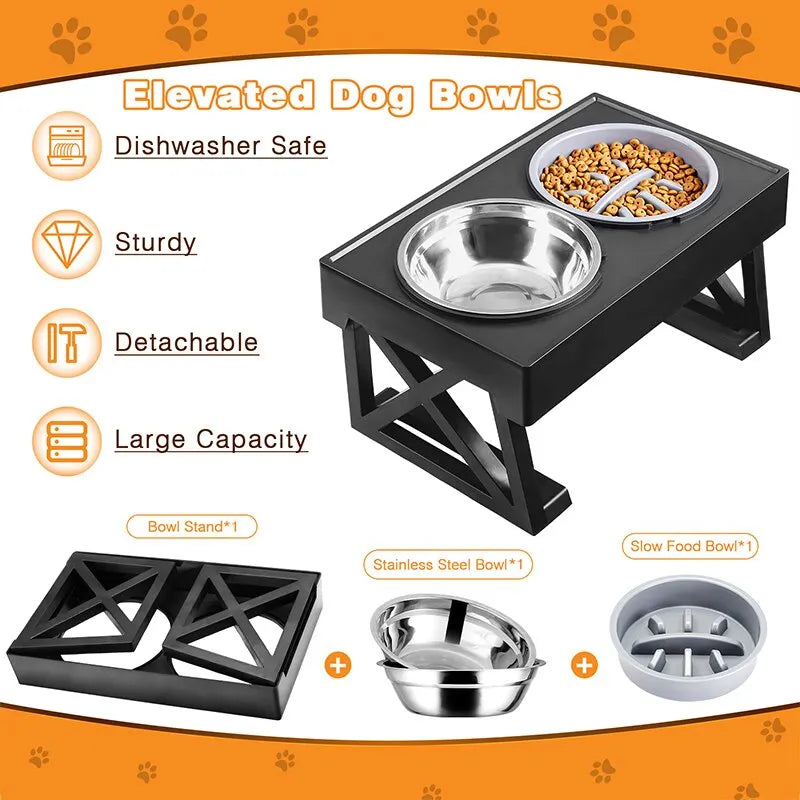 Adjustable Elevated Dog Bowl Stand | Slow Feeder | Healthier Eating Posture | Woofing Deals