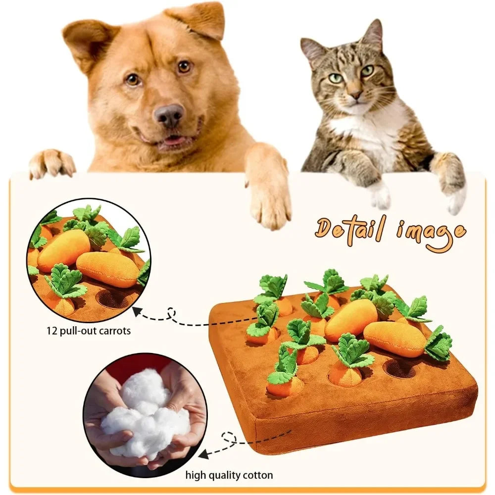 Carrot Snuffle Mat | Dog Puzzle Toy | Soft Fleece | Interactive Nosework Feeding Mat | Woofing Deals