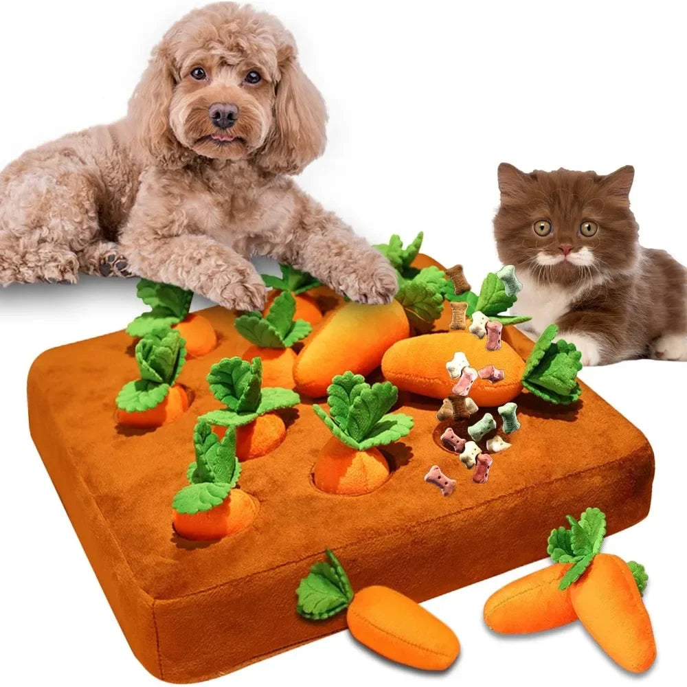 Carrot Snuffle Mat | Dog Puzzle Toy | Soft Fleece | Interactive Nosework Feeding Mat | Woofing Deals