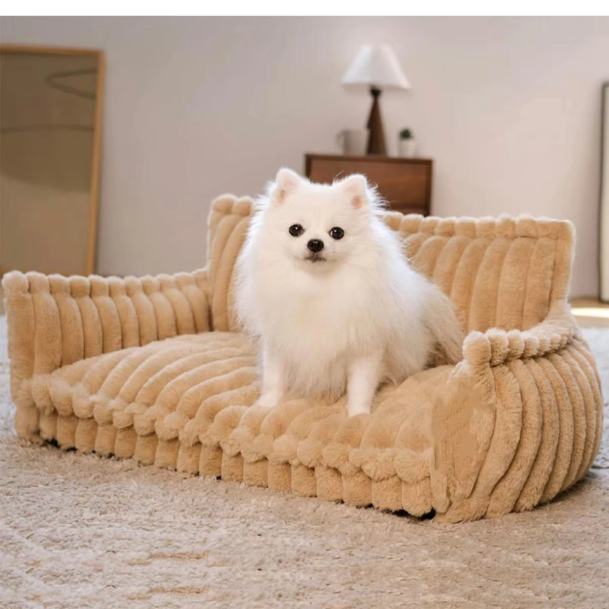 Orthopedic Dog Sofa Bed | Fluffy Plush Fabric | Washable Cushion, Supportive Comfort | Woofing Deals