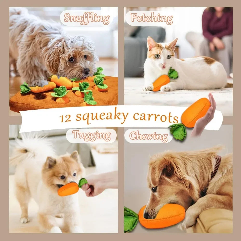 Carrot Snuffle Mat | Dog Puzzle Toy | Soft Fleece | Interactive Nosework Feeding Mat | Woofing Deals