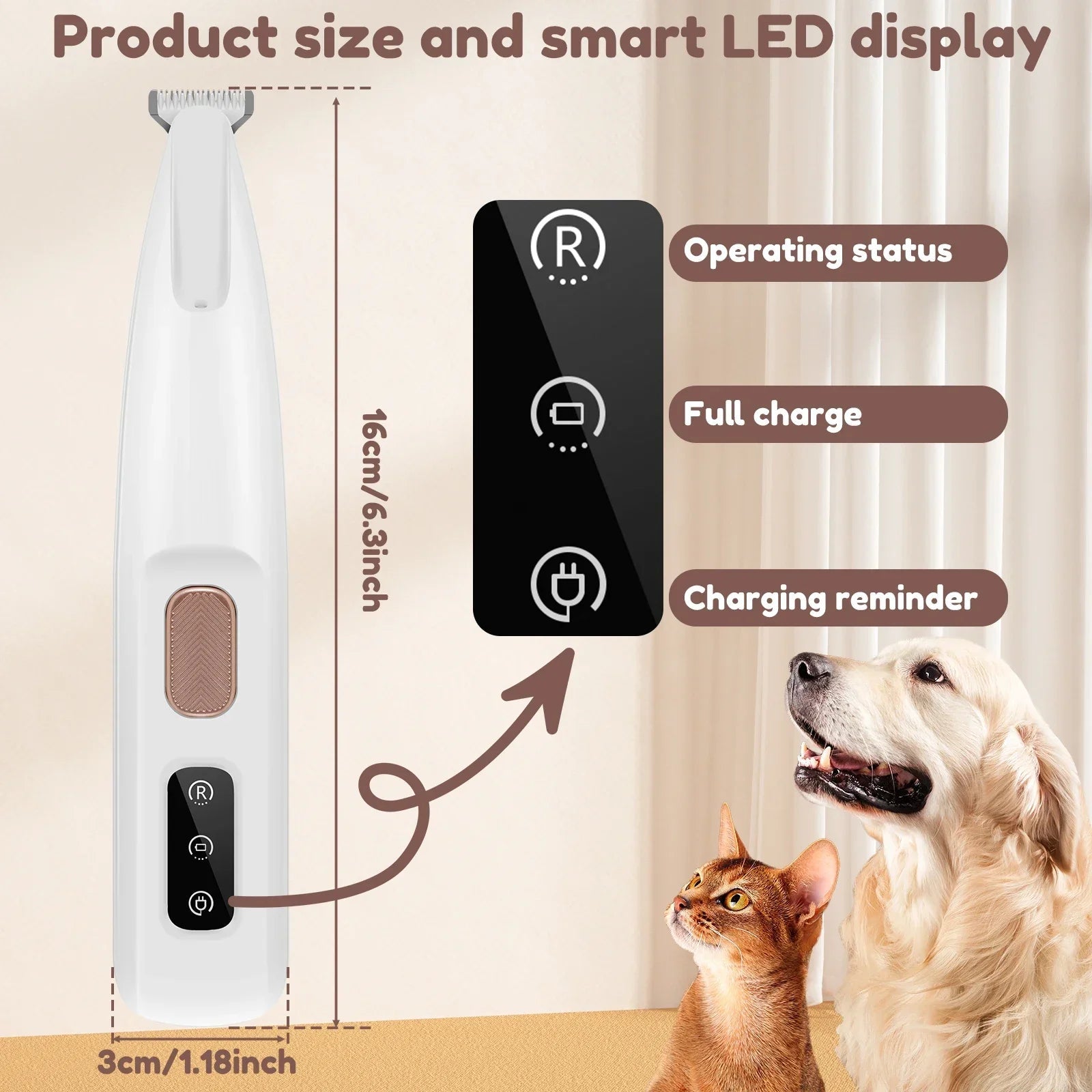 Waterproof Pet Paw Trimmer | LED Display Pet Hair Clippers | 1.8 cm Precision Grooming Blade | Woofing Deals