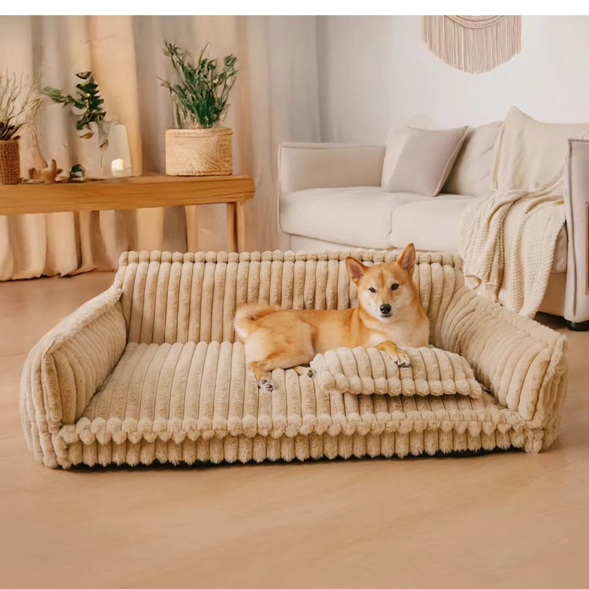 Orthopedic Dog Sofa Bed | Fluffy Plush Fabric | Washable Cushion, Supportive Comfort | Woofing Deals