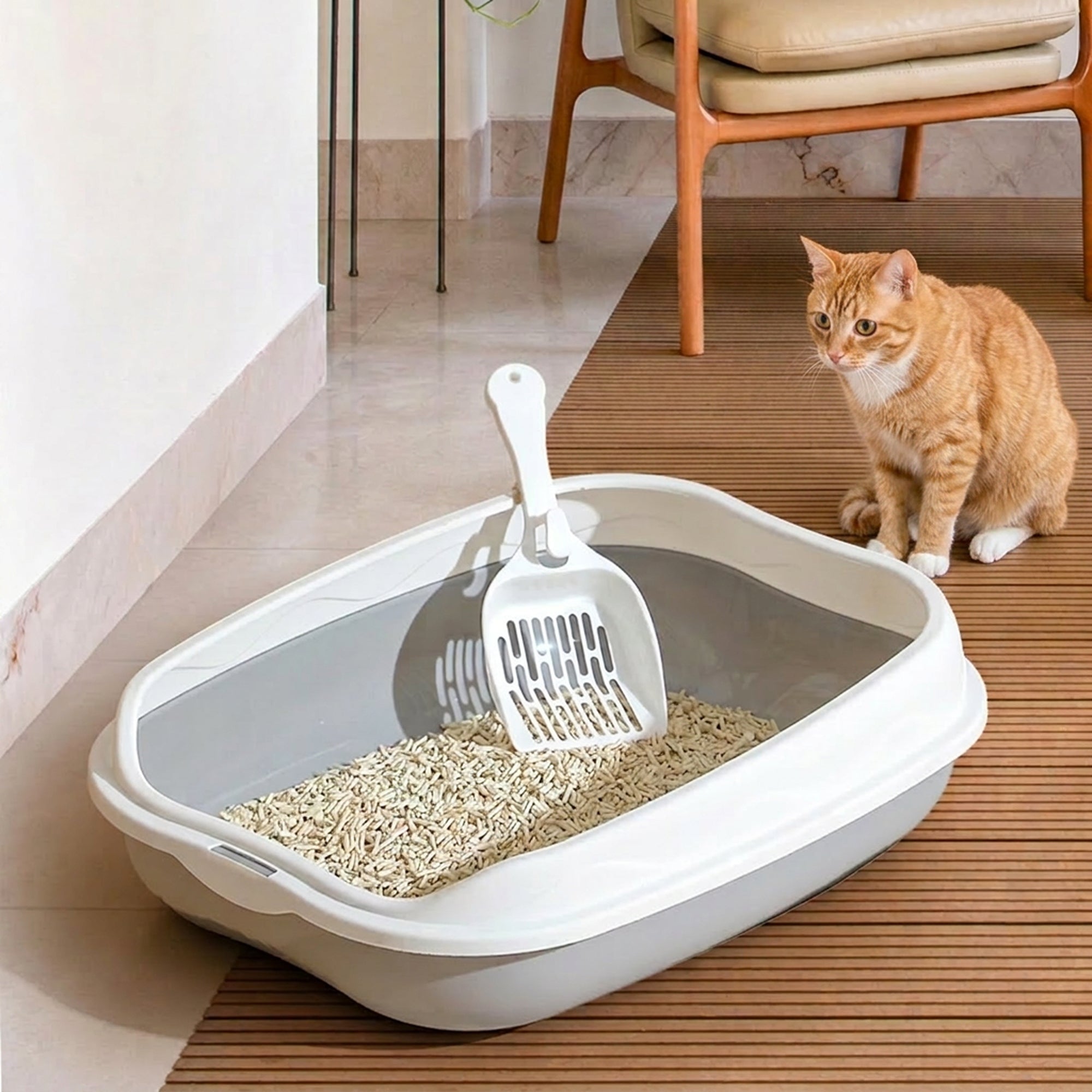 Semi-Enclosed Cat Litter Box | Anti-Splash PP Toilet Tray | Woofing Deals
