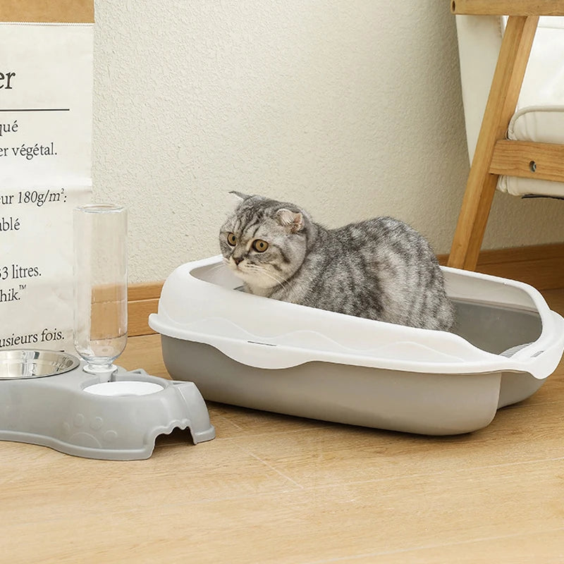 Semi-Enclosed Cat Litter Box | Anti-Splash PP Toilet Tray | Woofing Deals