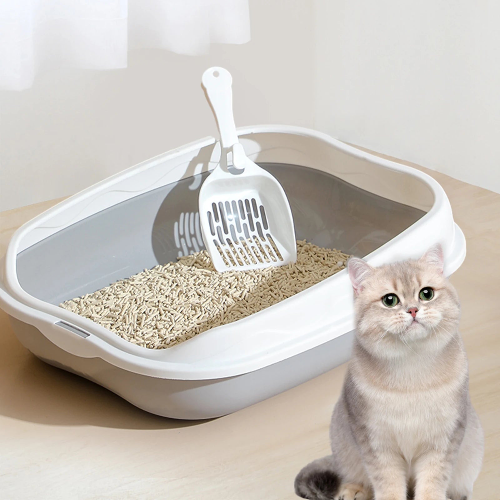 Semi-Enclosed Cat Litter Box | Anti-Splash PP Toilet Tray | Woofing Deals