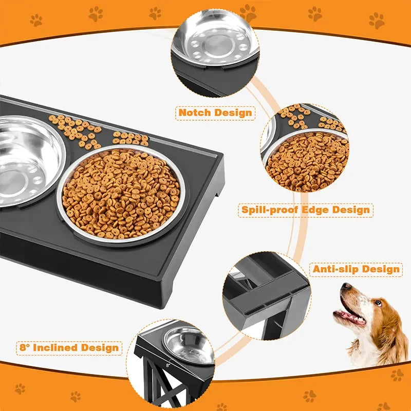 Adjustable Elevated Dog Bowl Stand | Slow Feeder | Healthier Eating Posture | Woofing Deals