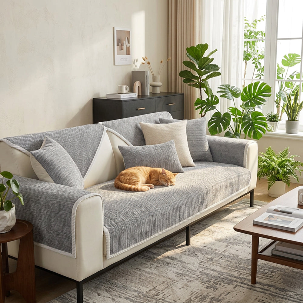 Striped Chenille Sofa Cover | Anti-Scratch & Non-Slip | Pet Proof | Machine Washable | Woofing Deals