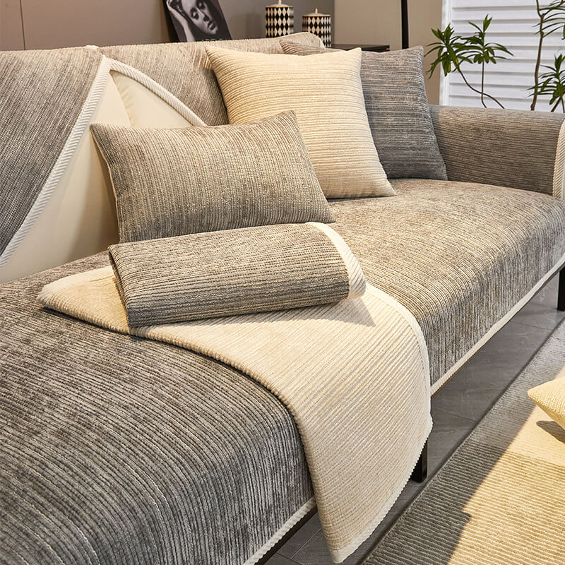 Striped Chenille Sofa Cover | Anti-Scratch & Non-Slip | Pet Proof | Machine Washable | Woofing Deals