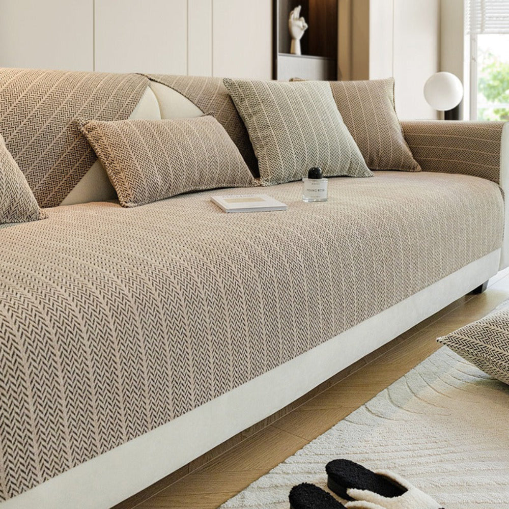 Solid Colour Chenille Sofa Cover | Anti-Scratch Herringbone Couch Protector | Durable | Woofing Deals