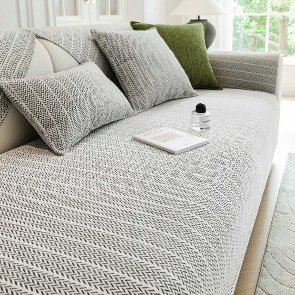 Solid Colour Chenille Sofa Cover | Anti-Scratch Herringbone Couch Protector | Durable | Woofing Deals