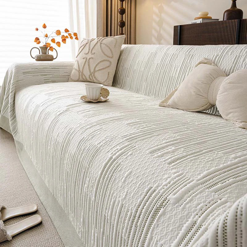 Textured Cooling Sofa Cover | Breathable Ice Silk Couch Throw