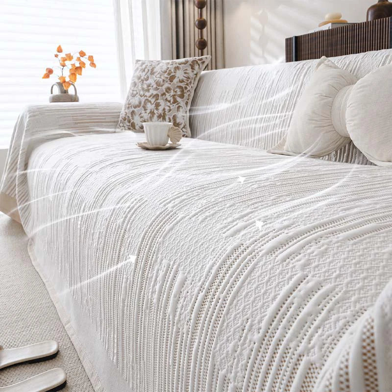 Textured Cooling Sofa Cover | Breathable Ice Silk Couch Throw