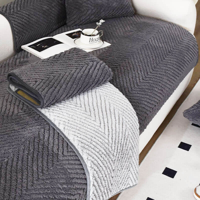 Thickened Plush Herringbone Sofa Cover | Non-Slip Pet-Proof Couch Protector | Machine Washable | Woofing Deals