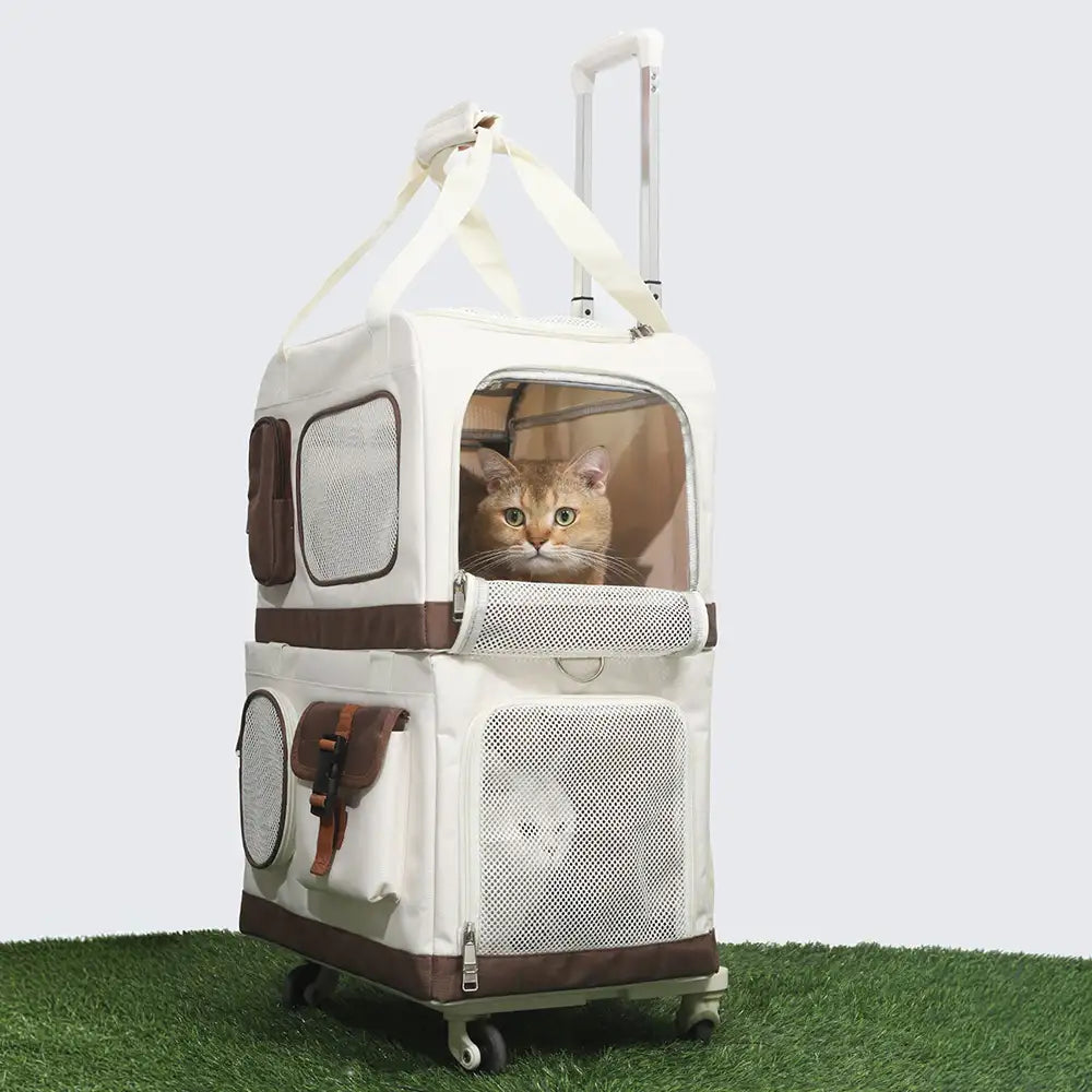 Double-Layer Cat Carrier | Foldable Rolling Trolley Bag | Oxford Cloth | Woofing Deals