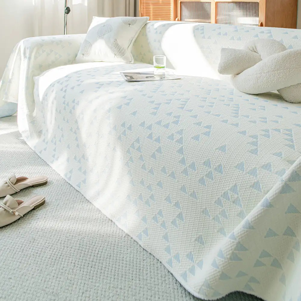 Cooling Ice Silk Sofa Cover | Breathable Pet-Friendly Throw Blanket | Triangle Pattern