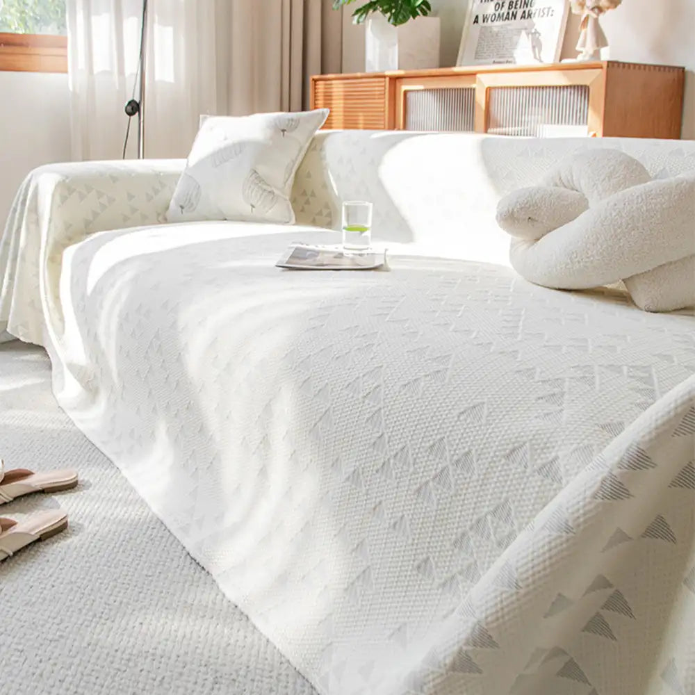 Cooling Ice Silk Sofa Cover | Breathable Pet-Friendly Throw Blanket | Triangle Pattern