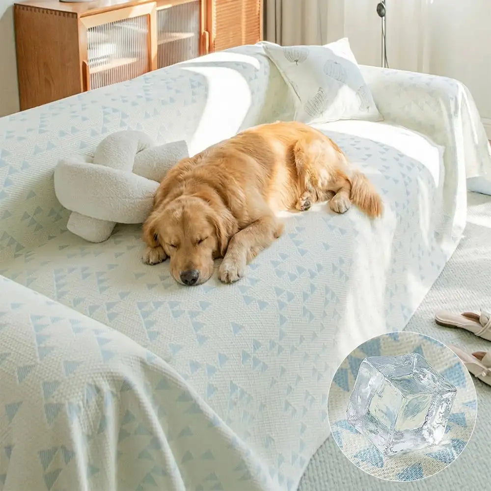 Cooling Ice Silk Sofa Cover | Breathable Pet-Friendly Throw Blanket | Triangle Pattern