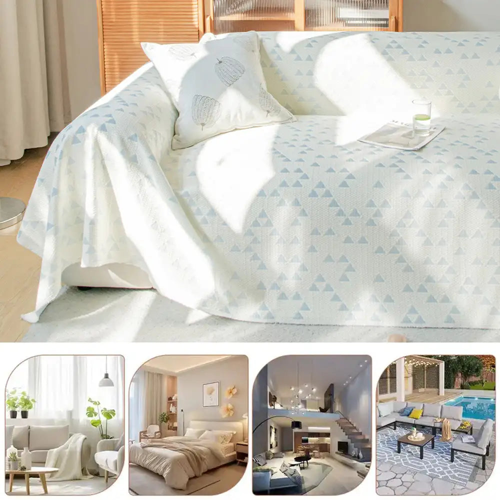 Cooling Ice Silk Sofa Cover | Breathable Pet-Friendly Throw Blanket | Triangle Pattern