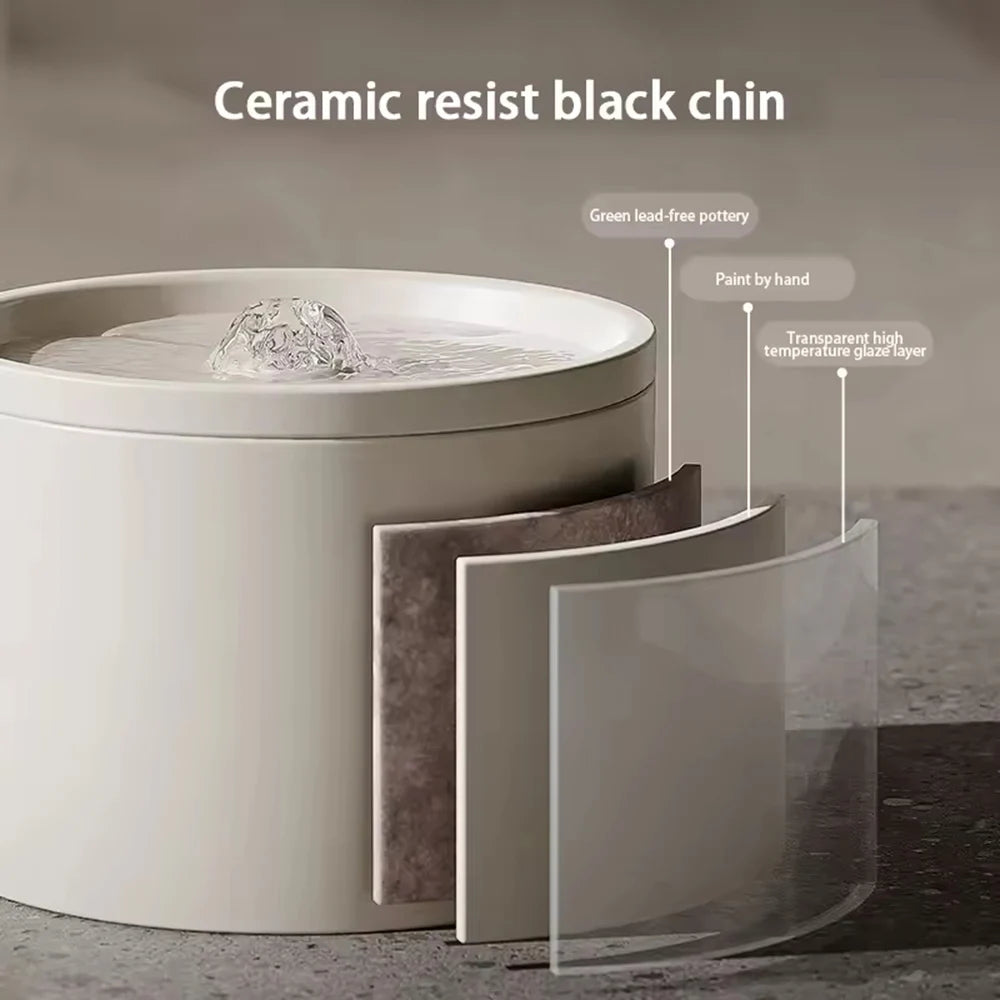 Automatic Ceramic Cat Water Fountain | 4-Layer Filtration | Ultra-Quiet 20dB Pump | 1L | Woofing Deals