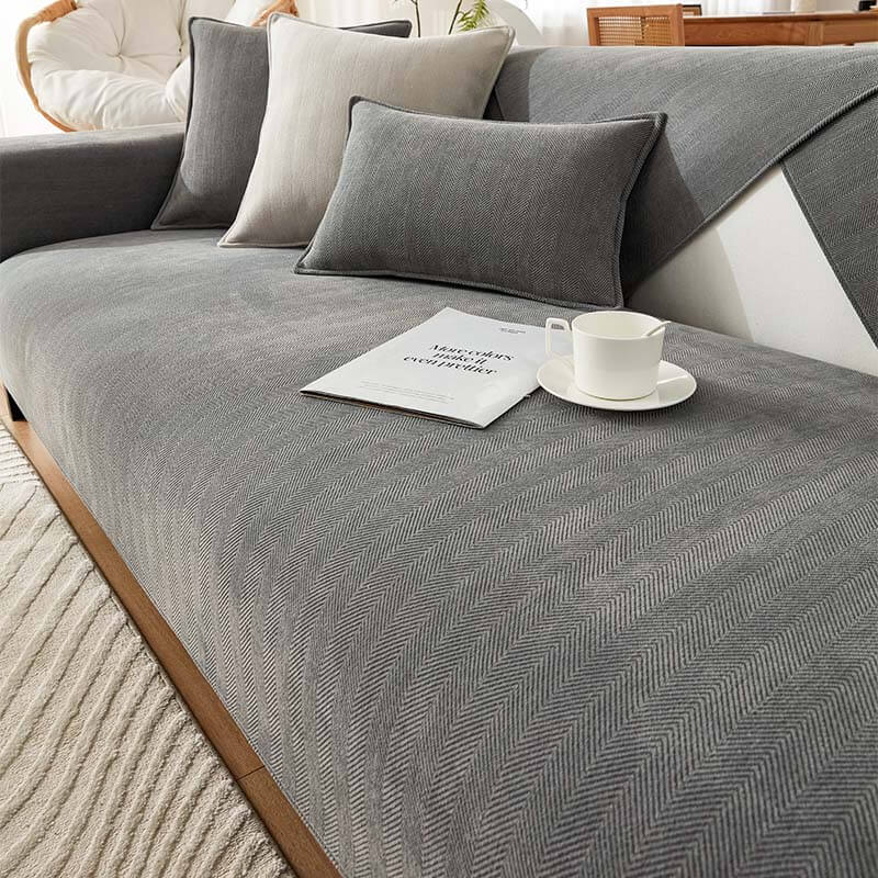 Waterproof Herringbone Chenille Sofa Cover | Anti-Slip | Stain-Resistant | Pet Proof | Woofing Deals